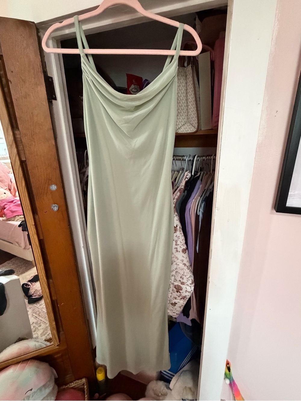Cowl Neck Maxi Slip Dress in Sage Green